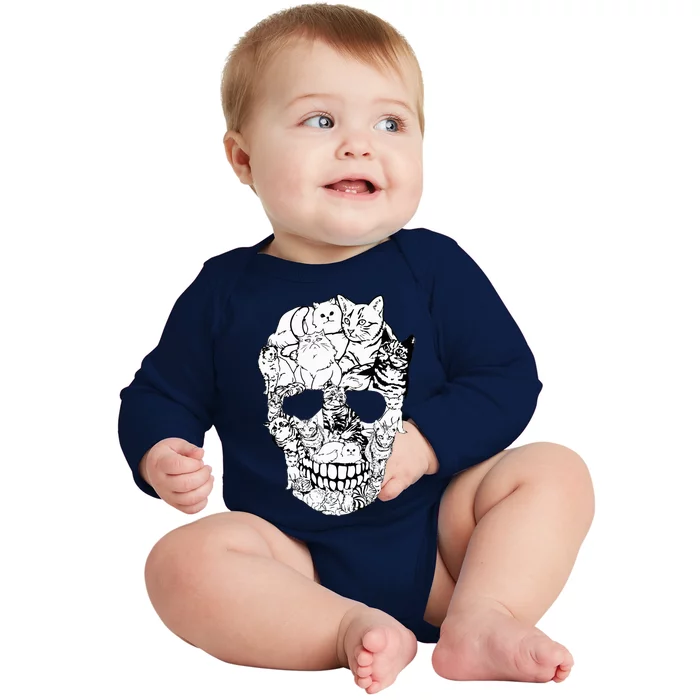 Cat Skull Kitty Skeleton Halloween Baby Long Sleeve Bodysuit