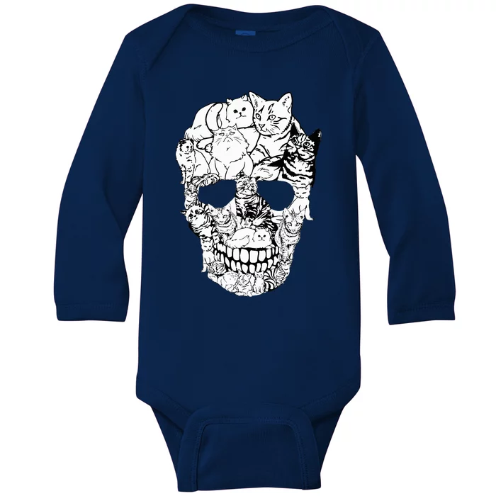 Cat Skull Kitty Skeleton Halloween Baby Long Sleeve Bodysuit