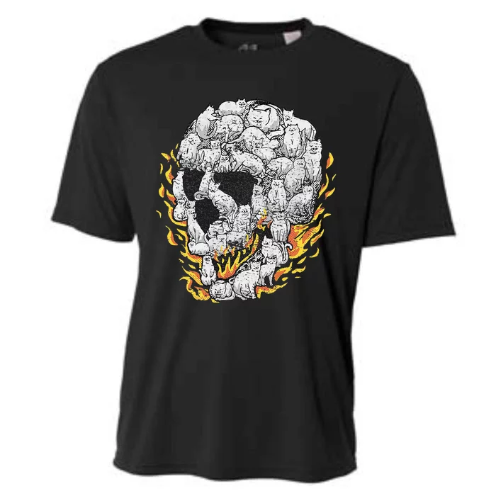 Cat Skull Kitty Skeleton Halloween Costume Skull Cat Cooling Performance Crew T-Shirt