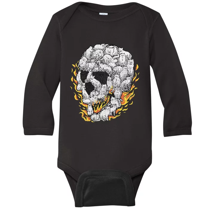 Cat Skull Kitty Skeleton Halloween Costume Skull Cat Baby Long Sleeve Bodysuit