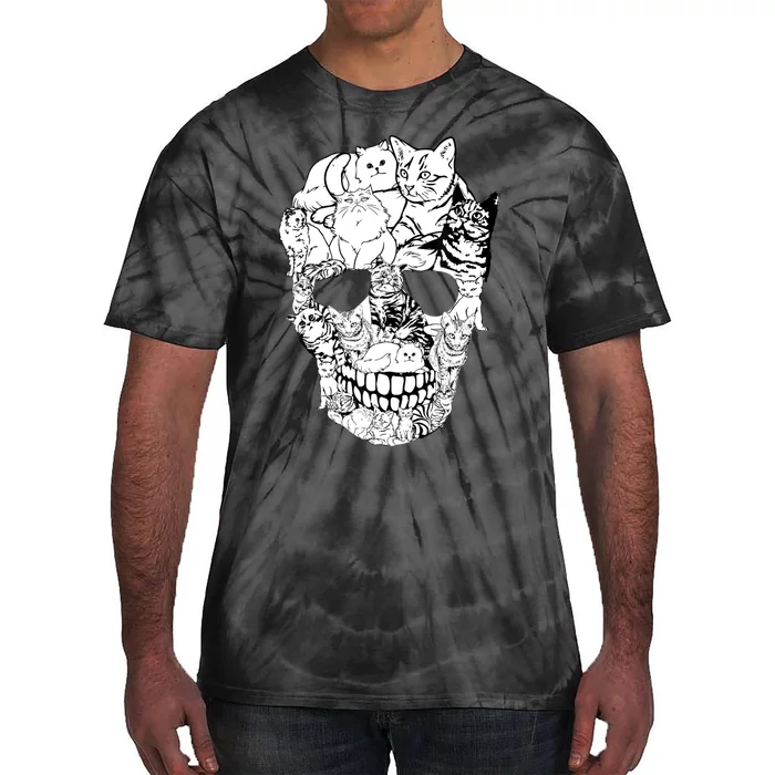 Cat Skull Kitty Skeleton Halloween Costume Skull Cat Tie-Dye T-Shirt