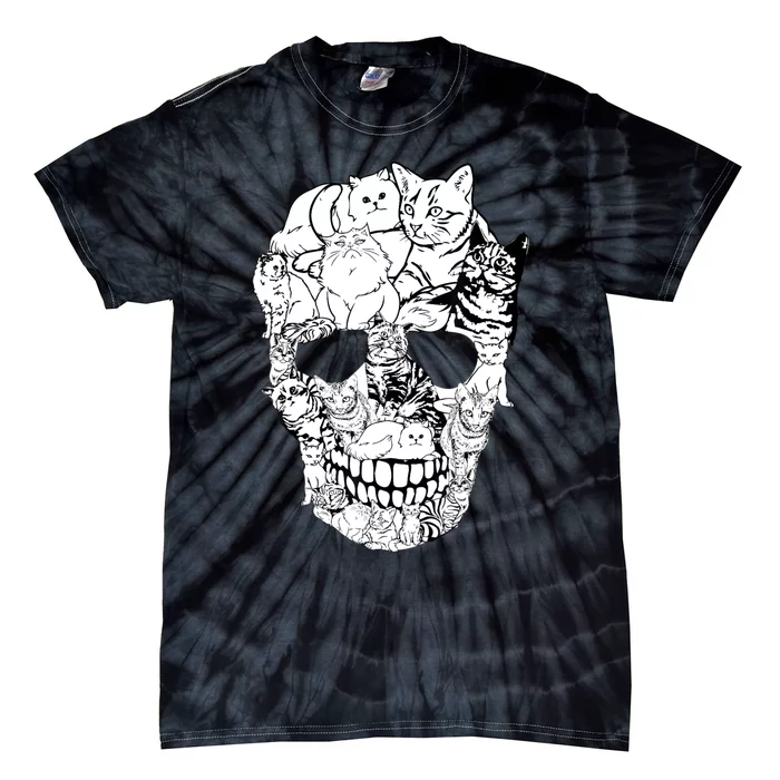 Cat Skull Kitty Skeleton Halloween Costume Skull Cat Tie-Dye T-Shirt