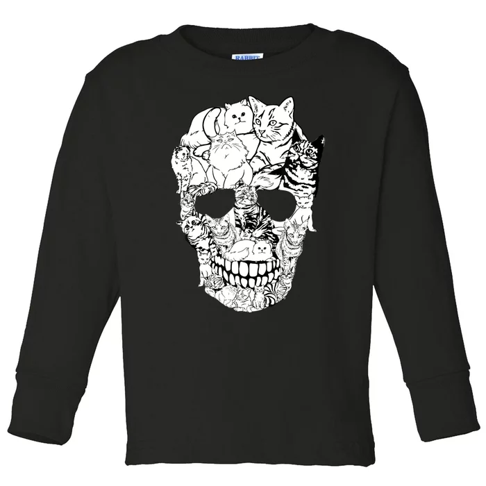 Cat Skull Kitty Skeleton Halloween Costume Skull Cat Toddler Long Sleeve Shirt