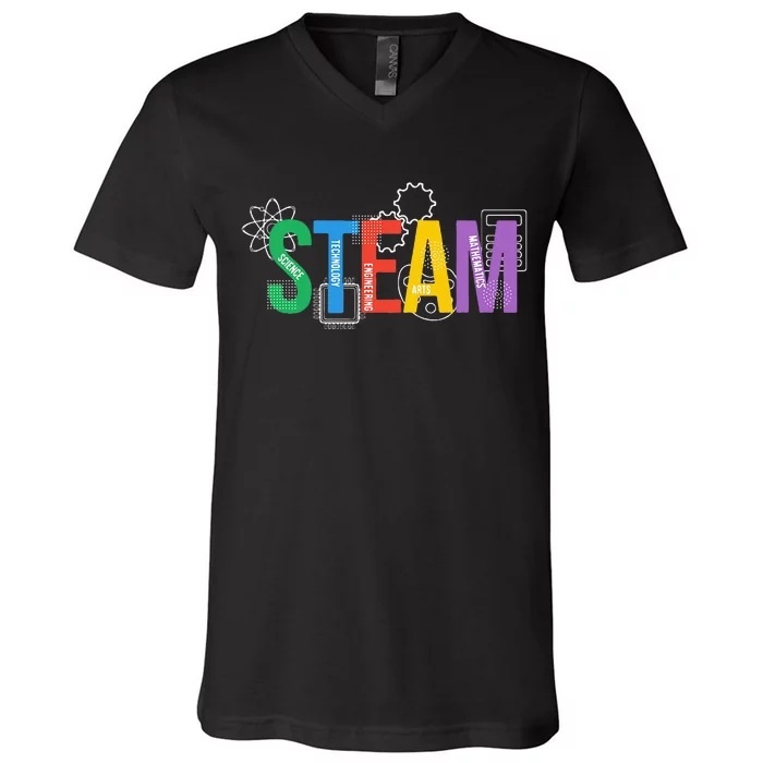 Colorful Steam Letters For Steam Program Teacher And Student V-Neck T-Shirt