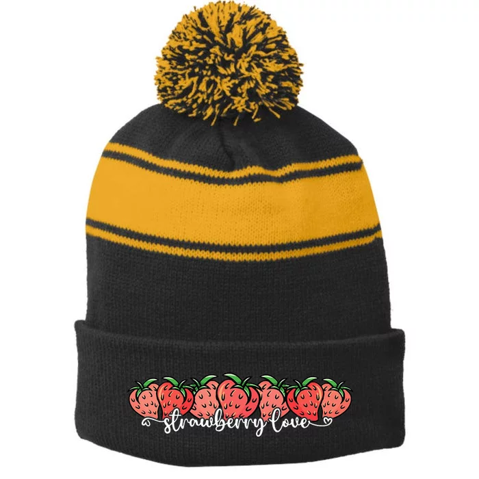 Cute Strawberry Love Lovers Fruit Berry Farmer Strawberries Stripe Pom Pom Beanie