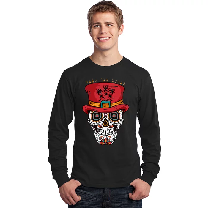 Cabo San Lucas Sugar Skull & Hat Souvenir Long Sleeve Shirt