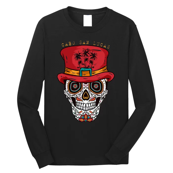 Cabo San Lucas Sugar Skull & Hat Souvenir Long Sleeve Shirt