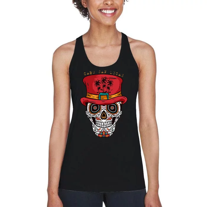 Cabo San Lucas Sugar Skull & Hat Souvenir Women's Racerback Tank