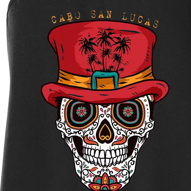 Cabo San Lucas Sugar Skull & Hat Souvenir Women's Racerback Tank