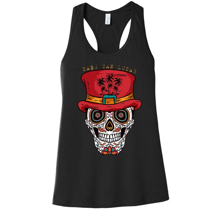 Cabo San Lucas Sugar Skull & Hat Souvenir Women's Racerback Tank