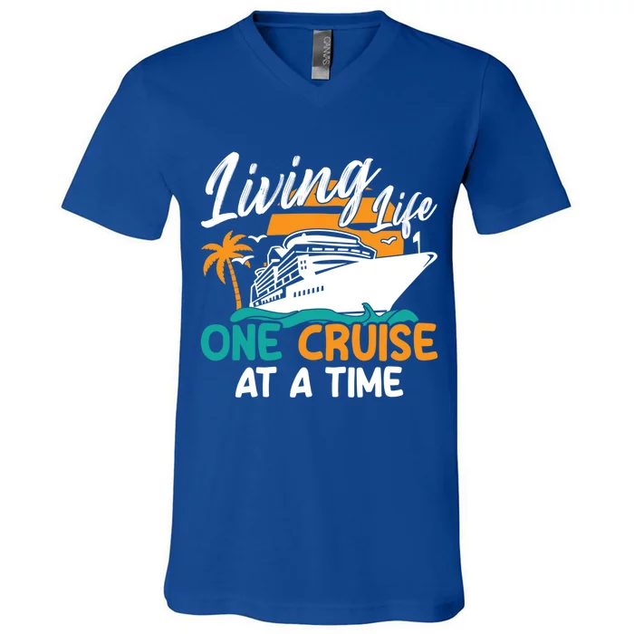 Cruise Ship Living Life One Cruise At A Time Funny Cool Gift V-Neck T-Shirt