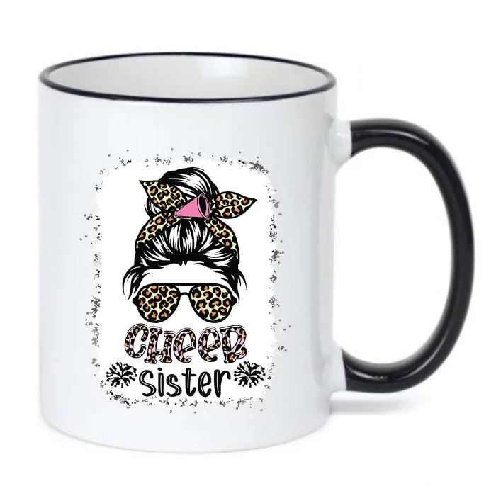 Cheer Sister Leopard Messy Bun Cheerleader Bleached Black Color Changing Mug