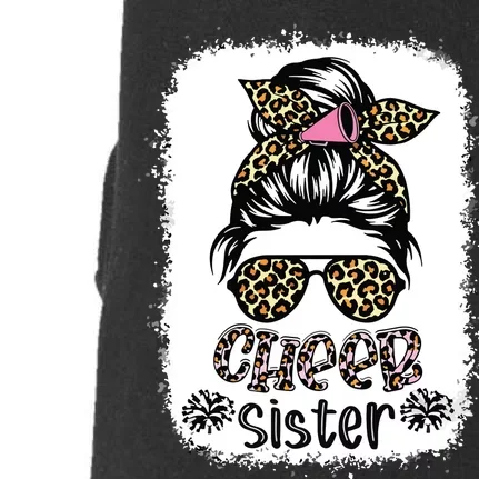 Cheer Sister Leopard Messy Bun Cheerleader Bleached Doggie 3-End Fleece Hoodie