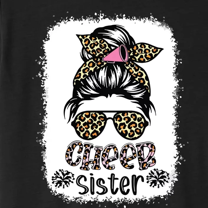 Cheer Sister Leopard Messy Bun Cheerleader Bleached ChromaSoft Performance T-Shirt