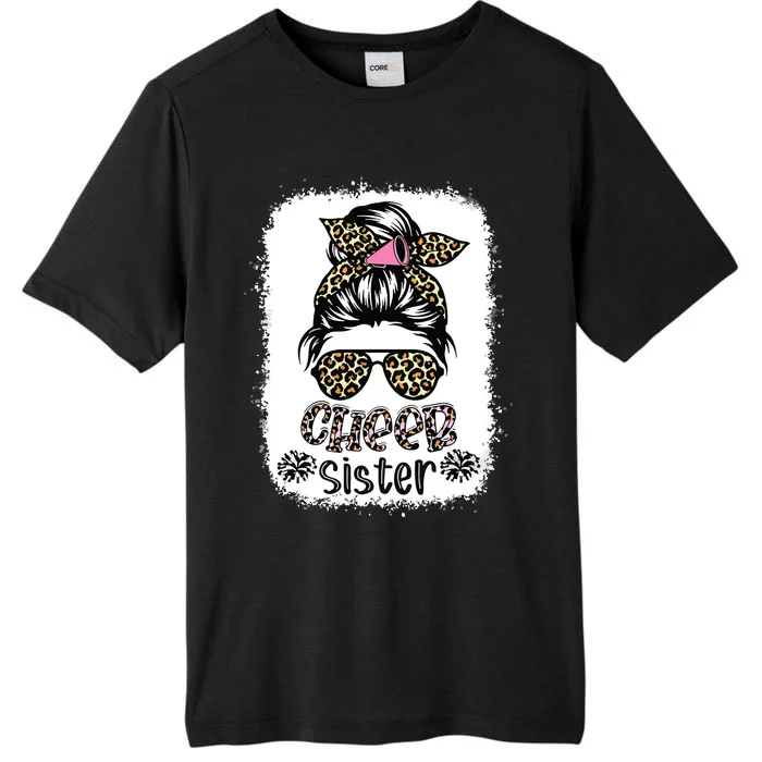 Cheer Sister Leopard Messy Bun Cheerleader Bleached ChromaSoft Performance T-Shirt