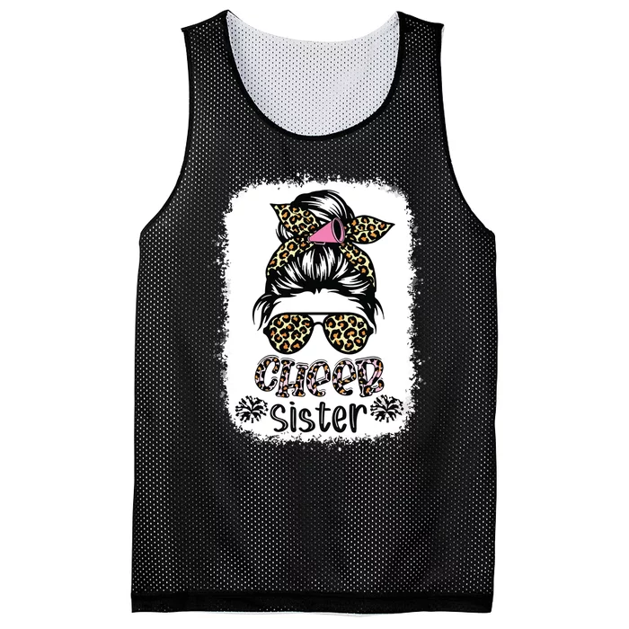 Cheer Sister Leopard Messy Bun Cheerleader Bleached Mesh Reversible Basketball Jersey Tank