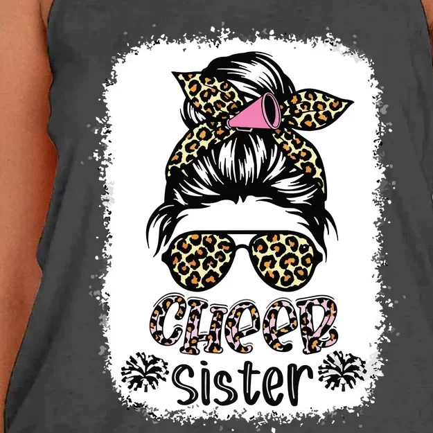 Cheer Sister Leopard Messy Bun Cheerleader Bleached Women's Knotted Racerback Tank