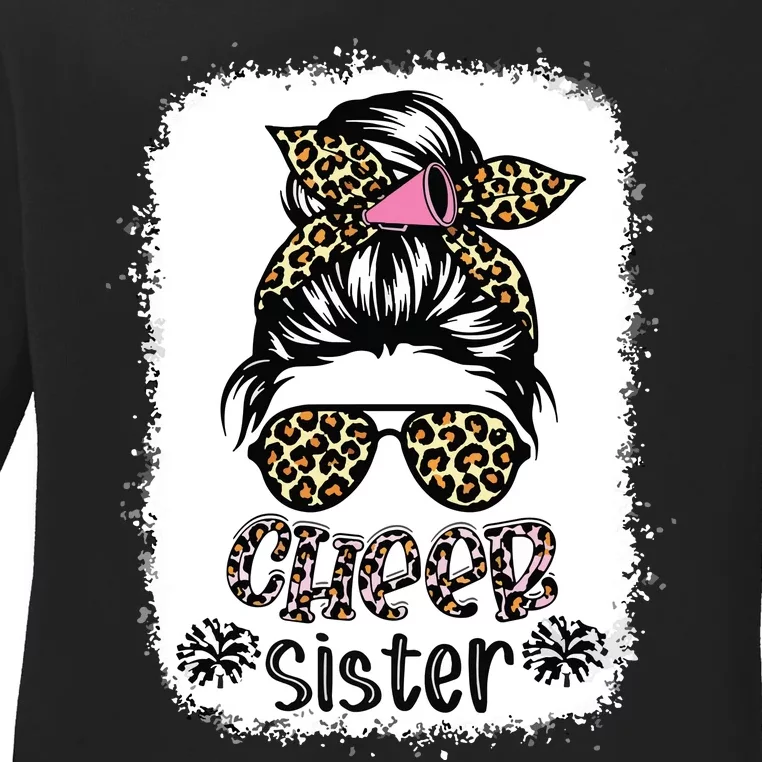 Cheer Sister Leopard Messy Bun Cheerleader Bleached Ladies Long Sleeve Shirt