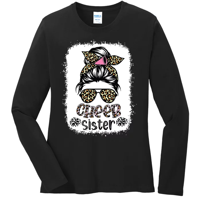 Cheer Sister Leopard Messy Bun Cheerleader Bleached Ladies Long Sleeve Shirt