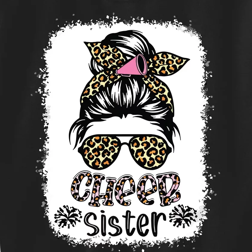 Cheer Sister Leopard Messy Bun Cheerleader Bleached Kids Sweatshirt