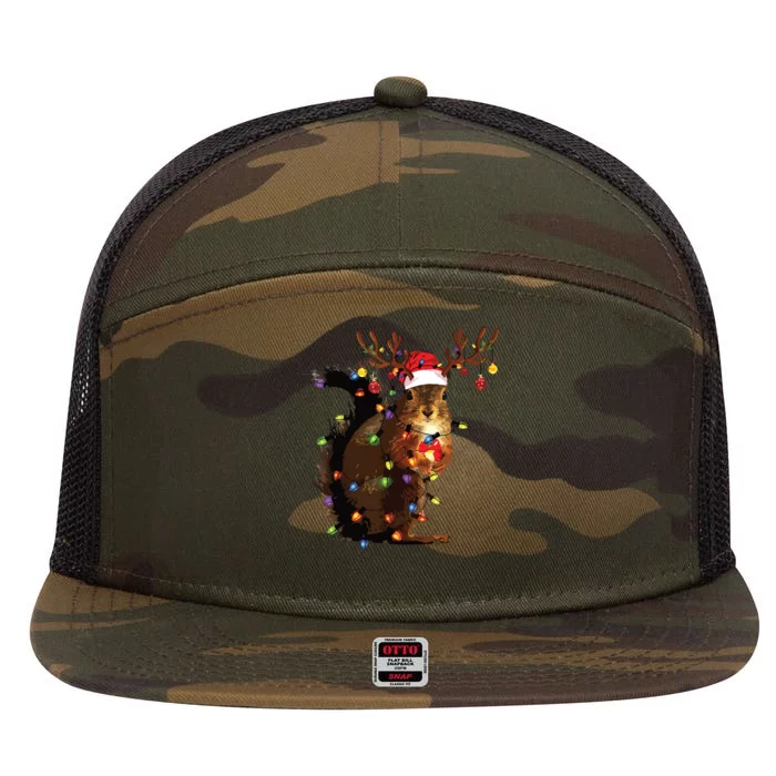 Christmas Squirrel Lights 7 Panel Mesh Trucker Snapback Hat