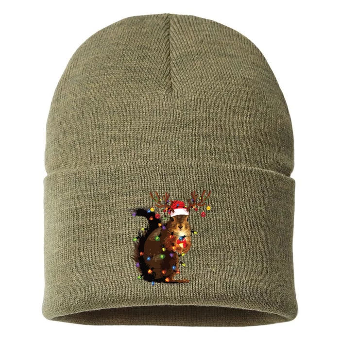 Christmas Squirrel Lights Sustainable Knit Beanie