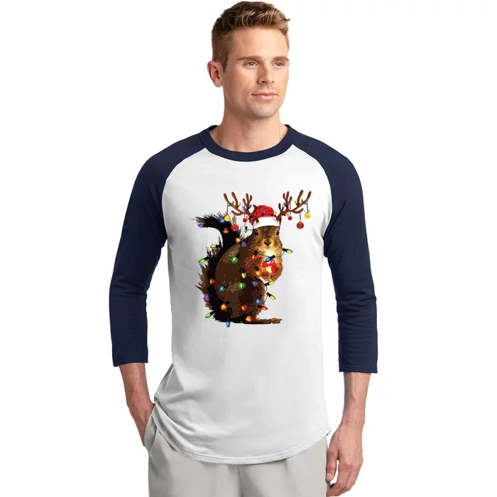 Christmas Squirrel Lights Baseball Sleeve Shirt