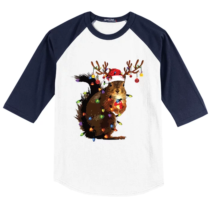 Christmas Squirrel Lights Baseball Sleeve Shirt