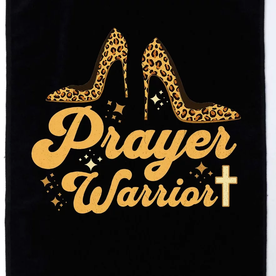 Christian Sayings Leopard Heels Prayer Warrior Platinum Collection Golf Towel