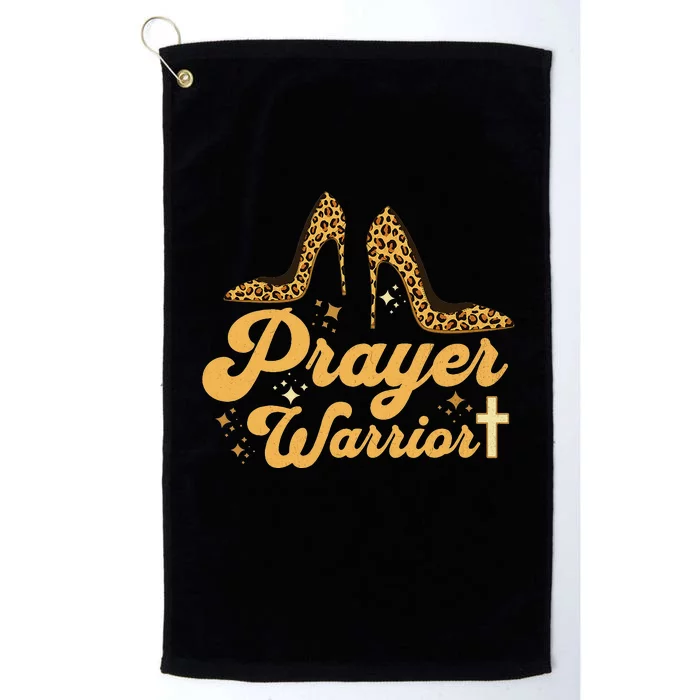 Christian Sayings Leopard Heels Prayer Warrior Platinum Collection Golf Towel