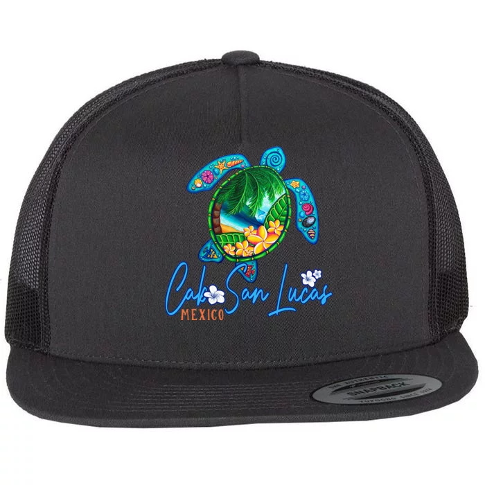 Cabo San Lucas Sea Turtle Mexico Vacation Family Trip Flat Bill Trucker Hat