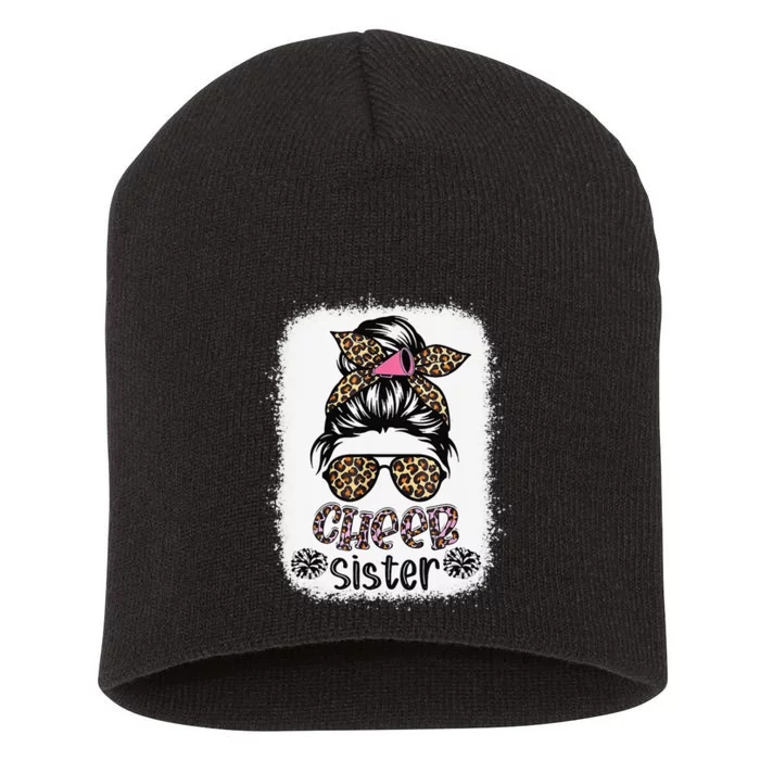 Cheer Sister Leopard Messy Bun Cheerleader Bleached Short Acrylic Beanie