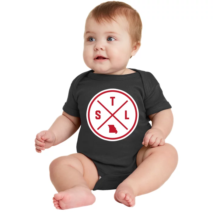 Classic St. Louis STL Circle Patch Red Design Baby Bodysuit