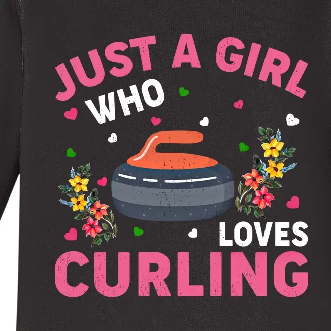 Curling Sports Lover Just A Who Loves Curling Funny Gift Baby Long Sleeve Bodysuit