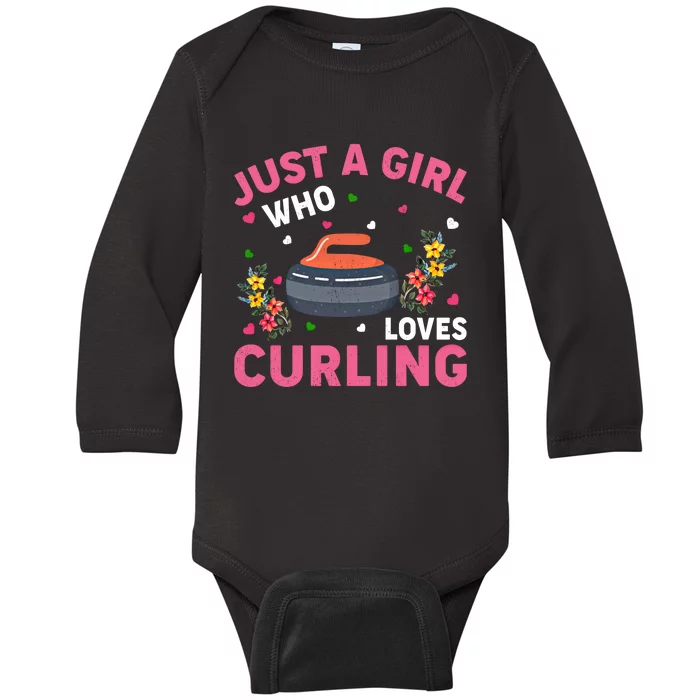 Curling Sports Lover Just A Who Loves Curling Funny Gift Baby Long Sleeve Bodysuit