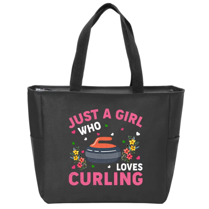 Curling Sports Lover Just A Who Loves Curling Funny Gift Zip Tote Bag