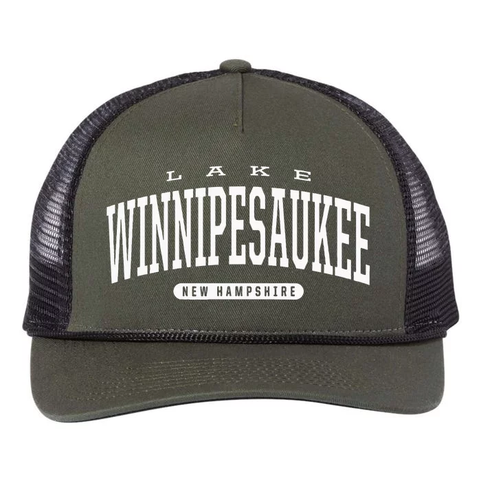 College Style Lake Winnipesaukee New Hampshire Souvenir Gift Retro Rope Trucker Hat Cap