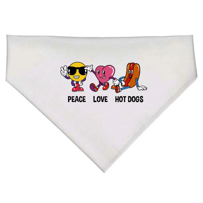 Cute Sausage Lover Peace Love Hot Dogs Gift USA-Made Doggie Bandana