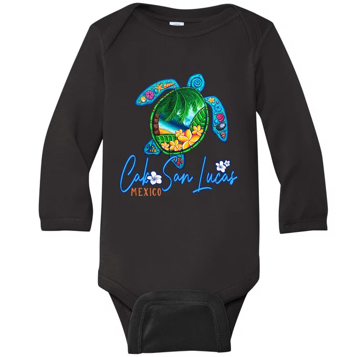 Cabo San Lucas Sea Turtle Mexico Vacation Family Trip Baby Long Sleeve Bodysuit