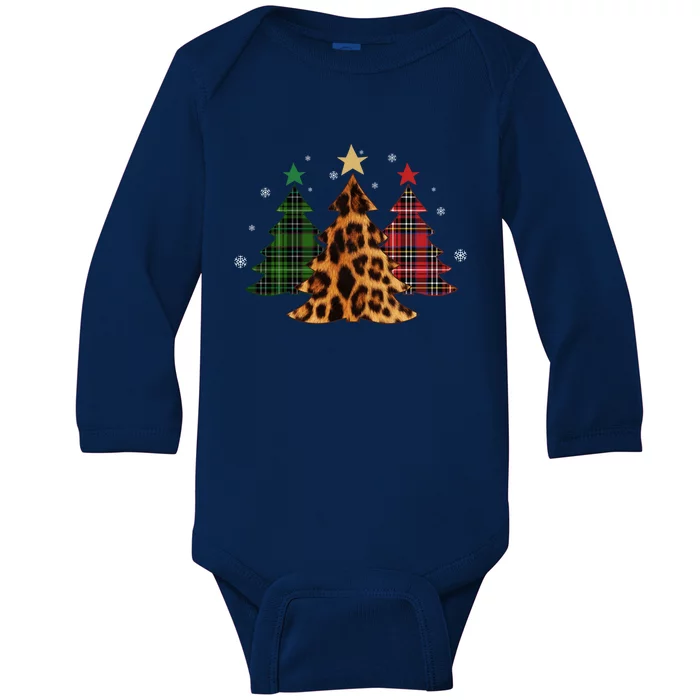 Christmas Santa Leopard Tree Buffalo Plaid Snowflakes Xmas Gift Baby Long Sleeve Bodysuit