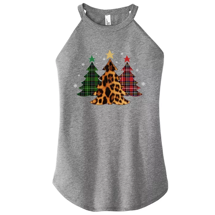 Christmas Santa Leopard Tree Buffalo Plaid Snowflakes Xmas Gift Women’s Perfect Tri Rocker Tank