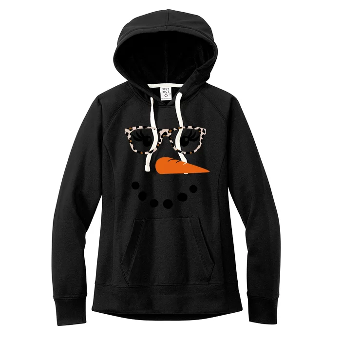 Cute Snowman Leopard Face Lady Women's Fleece Hoodie