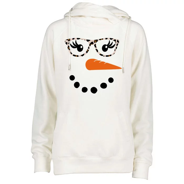 Cute Snowman Leopard Face Lady Womens Funnel Neck Pullover Hood