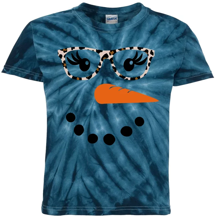 Cute Snowman Leopard Face Lady Kids Tie-Dye T-Shirt