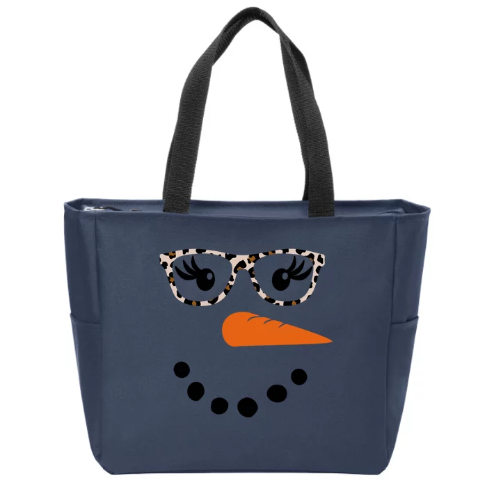 Cute Snowman Leopard Face Lady Zip Tote Bag