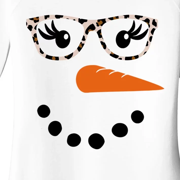 Cute Snowman Leopard Face Lady Women's Perfect Tri Tunic Long Sleeve Shirt