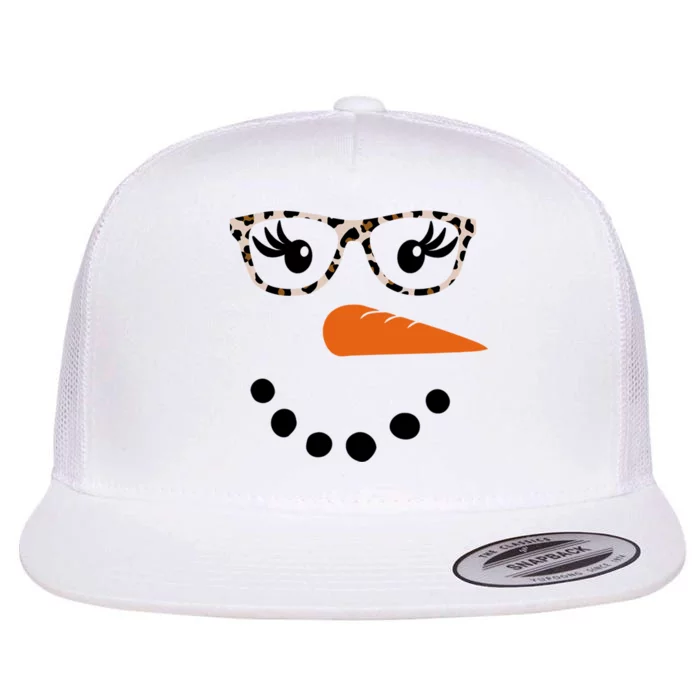 Cute Snowman Leopard Face Lady Flat Bill Trucker Hat