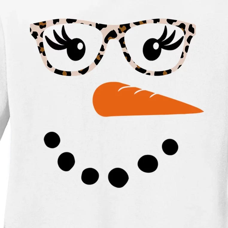 Cute Snowman Leopard Face Lady Ladies Long Sleeve Shirt