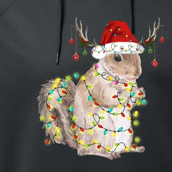 Christmas Squirrel Lights Performance Fleece Hoodie