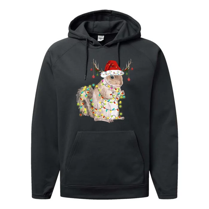 Christmas Squirrel Lights Performance Fleece Hoodie